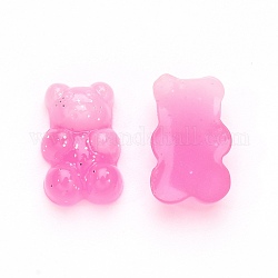 Кабошоны из непрозрачной смолы градиентного цвета, с блестками пудра медведь, ярко-розовый, 17.5x11x6.5 мм