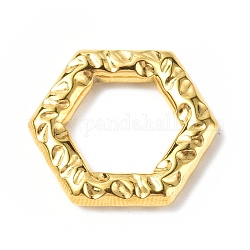 Revestimiento iónico (ip) 304 anillos de unión de acero inoxidable, textura, hexágono, dorado, 20x22.5x3.5mm, diámetro interior: 12x13.5 mm