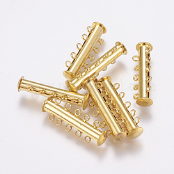 Brass Magnetic Slide Lock Clasps, Golden Color, 10 Holes, 5 Strands, 5mmx31mm, hole: 1.5mm