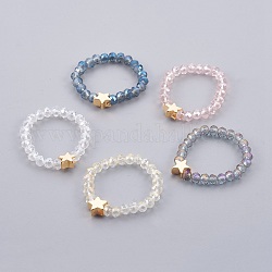 Perline di vetro per elettroplastica anelli elastici per dita, con accessori in ottone, stella, 18~22mm