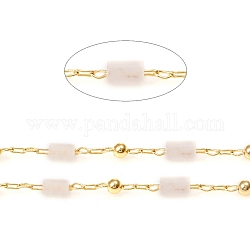 Handgemachte natürlichen Rosenquarz Perlenketten, echte 18k vergoldete Messingketten, gelötet, mit Spule, langlebig plattiert, 4~5x2~2.5 mm, Perlen: 2 mm, Link: 2x1x0.2 und 2x1.5x0.2 mm, ca. 32.8 Fuß (10m)/Rolle