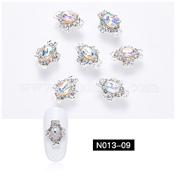 K9 Glass Rhinestone Cabochons, with Platinum Plated Alloy Tray Settings, Nail Art Decoration Accessories, Flower, Crystal, 13x9.5x5mm