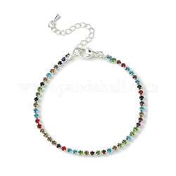 Bracelet tennis strass, bracelets chaîne en laiton avec 304 fermoirs en acier inoxydable, colorées, 7-1/4 pouce (18.3 cm)