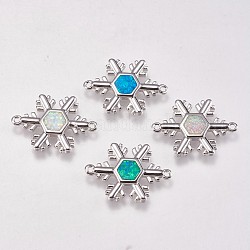 Connecteurs de liens en laiton, avec opale synthétique, flocon de neige, platine, couleur mixte, 13.5x19x2mm, Trou: 1mm