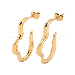 Placcatura ionica (ip) 304 orecchini a perno twist in acciaio inossidabile, orecchini a mezzo cerchio da donna, oro, 27x3mm