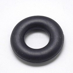Food Grade Eco-Friendly Silicone Beads, Chewing Beads For Teethers, DIY Nursing Necklaces Making, Donut, Black, 42x9mm, Hole: 20mm