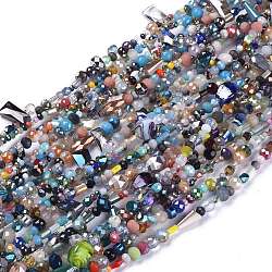Chapelets de perles en verre, facette, rond & ovale & rondelle & colonne, couleur mixte, 2~13x2~20x2~12mm, Trou: 0.5~1mm, Environ 75~94 pcs/chapelet, 15.55 pouce (39.5 cm)