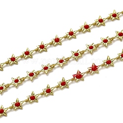 Латунные цепные цепи, с эмалью, катушка, долговечный, несварные, звезда, золотые, красные, ссылка: 9x6.1x1.5 mm