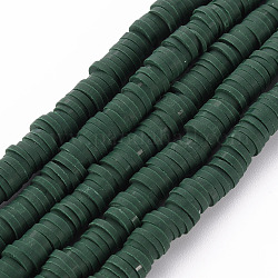 Flat Round Eco-Friendly Handmade Polymer Clay Beads, Disc Heishi Beads for Hawaiian Earring Bracelet Necklace Jewelry Making, Dark Green, 6x1mm, Hole: 2mm, about 353~378pcs/strand, 17.7 inch