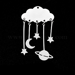 ステンレススチールペンダント  月と星と雲と惑星  ステンレス鋼色  49x28mm