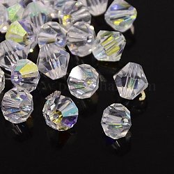 Perles de strass en verre, Toupie, clair ab, couleur ab , environ 6 mm de diamètre, épaisseur de 5mm, Trou: 1.3mm, environ 288 pcs / sachet 
