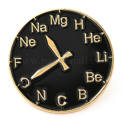 Legierungs-Emaille-Broschen, Emaille-Pin, mit Schmetterlingskupplungen, Uhr mit chemischem Symbol, golden, Schwarz, 30x10 mm