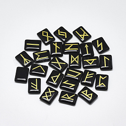 Rocíe cabochons de cristal pintados, rectángulo con runas / futhark / futhorc, negro, 19~20x14~15x4.5~6mm, 25 PC / sistema