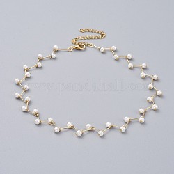 Perle de verre des colliers en perles de foulard, avec épingles en laiton et accessoires en 304 acier inoxydable, blanc, or, 12.7 pouce (32.5 cm)