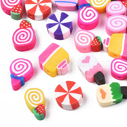 Manuell Polymer Ton Perlen, Imitation Lebensmittel, gemischte Kuchenformen, Mischfarbe, 10~12x6~10x4~4.5 mm, Bohrung: 1.2~1.8 mm