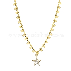Halskette mit Stern-Anhänger aus Messing mit Mikropavé-Kubikzirkonia, mit Bordsteinketten aus Messing und 304 Karabinerverschluss aus Edelstahl, golden, 17.52 Zoll (44.5 cm)