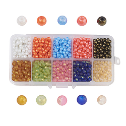 10 Farben sprühlackierte Glasperlen, gefärbt, Runde, Mischfarbe, 4 mm, Bohrung: 1.1~1.3 mm, über 210~220pcs / Fach, 2100~2200 Stück / Karton