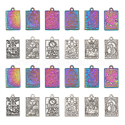 CHGCRAFT 24Pcs 12 Style Rack Plating Alloy Pendants, Rectangle with Tarot Charms, Mixed Color, 23.5x14.5x1.5mm, Hole: 1.8mm, 2pcs/style