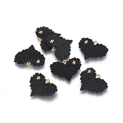 Colgantes de cuentas de semillas japonesas hechas a mano de miyuki & toho, patrón de telar, corazón, negro, 23~24x29~30x1.7mm, agujero: 2 mm