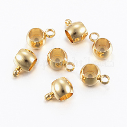 304 Stainless Steel Tube Bails, Loop Bails, Bail Beads, Barrel, Real 18K Gold Plated, 9x5x6mm, Hole: 1.8mm, Inner Diameter: 4mm