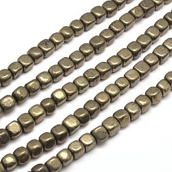 Würfel natürlicher Pyrit Perlen Stränge, 6x6x6 mm, Bohrung: 1 mm, ca. 66 Stk. / Strang, 15.7 Zoll