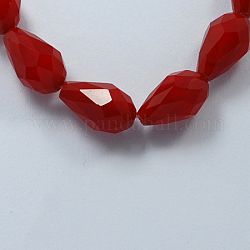 Glass Beads Strands, Imitation Jade Beads, Faceted, teardrop, Dark Red, 15x10mm, Hole: 2mm