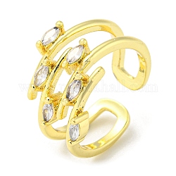 Real 18K Gold Plated Brass Micro Pave Clear Cubic Zirconia Open Cuff Rings, Horse Eye, US Size 8(18.1mm)