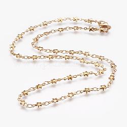 304 Stainless Steel Chain Necklaces, with Lobster Claw Clasps, Ion Plating (IP), Star, Golden, 17.3  inch~17.7 inch(44~45cm)