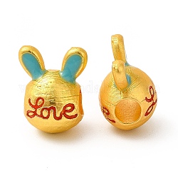 Наберешь покрытие эмали сплава европейские шарики, большое отверстие шарик, кролик со словом любовь, матовый золотой цвет, средне бирюзовый, 13.5x10x9 мм, отверстие : 4 мм