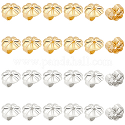 SUPERFINDINGS 200Pcs 2 Colors Rack Plating Brass Ear Nut, Cadmium Free & Lead Free, Flower, Real Gold Plated & Real Platinum Plated, 6x6x3.5mm, Hole: 1mm, 100pcs/color