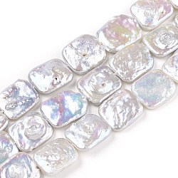 Brins de perles de keshi naturelles baroques, perle d'eau douce, rectangle, couleur de coquillage, 15~18.5x13~14x3~5mm, Trou: 0.7mm, Environ 21~25 pcs/chapelet, 14.76~15.08'' (37.5~38.3 cm)