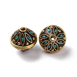 Perline  indonesia fatto a mano, con accessori di ottone, oro antico, bicono, ciano scuro, 15x14.5mm, Foro: 1.8 mm