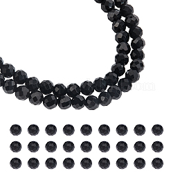 Nbeads 2 brins de perles de spinelle noir naturel brins, facette, ronde, 3mm, Trou: 0.5mm, Environ 132~135 pcs/chapelet, 15 pouce
