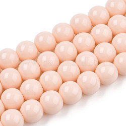 Chapelets de perles en verre opaque de couleur unie, ronde, peachpuff, 8~8.5mm, Trou: 1.5mm, Environ 51~53 pcs/chapelet, 14.96 pouce ~ 15.55 pouces (38~39.7 cm)
