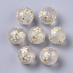 Perle di resina stampate traslucide, smerigliato, tondo con motivo sakura, chiaro, 17.5mm, Foro: 2 mm