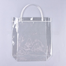 バレンタインデーのハンドル付き透明PVCプラスチックギフトバッグ  結婚式の誕生日のベビーシャワーのため  リサイクルバッグ  正方形  透明  24.5x24.5x1cm