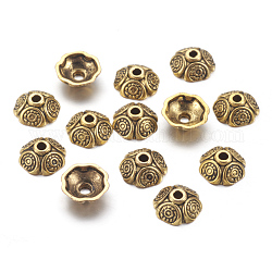 Tibetische Perlen Kappen & Kegel Perlen, Antik Golden, Bleifrei, Cadmiumfrei und Nickel frei, Blume, 9x4 mm, Bohrung: 1 mm