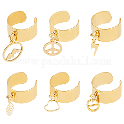 UNICRAFTALE DIY Charm Cuff Ring Making Kit Including Stainless Steel Open Ring Findings Heart Pendant Leaf Charms Lightning Peace Sign Charms Link Connectors Golden Open Jump Rings
