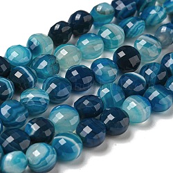Brins de perles d'agate à bandes naturelles, facette, teinte, plat rond, bleu royal, 7~8x5~6mm, Trou: 1.2mm, Environ 47~49 pcs/chapelet, 13.82''~14.57'' (35.1~37 cm)