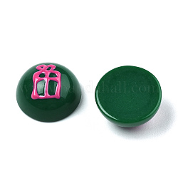 Кабошоны из непрозрачной смоляной эмали, полукруглая с темно-розовым рисунком подарочной коробки, зелёные, 15x7.5 мм