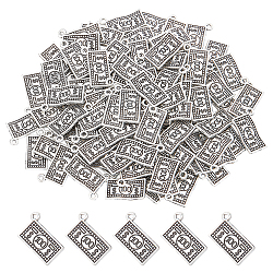 Colgantes dicosméticos de aleación de zinc de estilo tibetano, papel moneda, plata antigua, 21x13x2.5mm, agujero: 1.6 mm, 100 unidades / caja