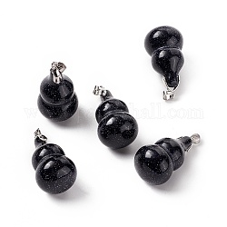 Synthetic Blue Goldstone Pendants, with Platinum Tone Brass Findings, Gourd Charm, 29.5x18mm, Hole: 6x4mm