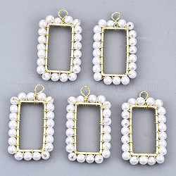 Pendenti di perle imitazione plastica abs, con risultati reali in ottone placcato oro 18k, rettangolo, bianco crema, 30x16.5x3mm, Foro: 2 mm