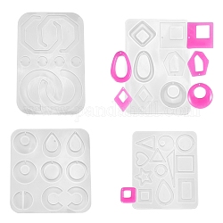 4Pcs Geometry/Teardrop/Letter Pendant & Links Silicone Molds, Resin Casting Molds, for Epoxy Resin Earring Jewelry Making, White, 117~159x98~120x4~8mm