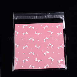 OPP Sacs de cellophane rectangle, avec motif bowknot, perle rose, 17x14 cm, épaisseur unilatérale: 0.035 mm, mesure intérieure: 13.9x14 cm, environ 95~100 pcs / sachet 