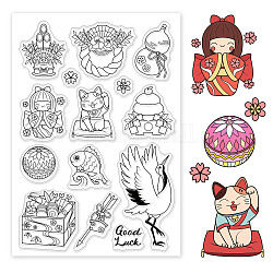 GLOBLELAND Oriental Style Clear Stamps Cherry Blossoms Doll Silicone Clear Stamp Seals for Cards Making DIY Scrapbooking Photo Journal Album Decoration