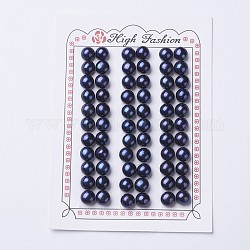 Culture des perles perles d'eau douce naturelles, teinte, la moitié foré, ronde, noir, 7~8x6.5~7mm, Trou: 1mm