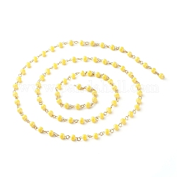 Patrón de rayas de resina hecha a mano cuentas redondas cadenas de eslabones, con alfileres de ojo de acero inoxidable dorado 304, para hacer pulseras de collares, amarillo, 5.5mm