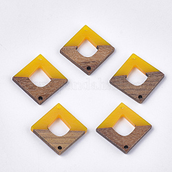 Connettori per collegamenti in resina e legno di noce, rombo, oro, 27.5x27.5x3~3.5mm, Foro: 2 mm