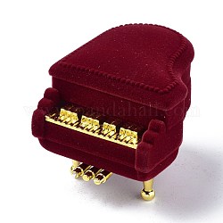 Cajas de anillo de terciopelo, con plástico, piano, de color rojo oscuro, 7x5.25x5 cm